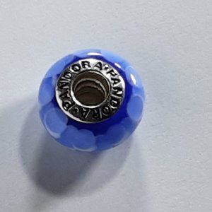 PANDORA MURANO GLASS CHARM BEAD FLORAL SHADES OF BLUE PETAL DESIGN